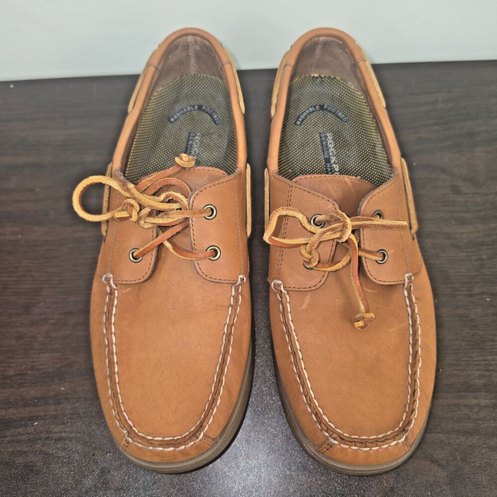 Rockport Genuine Handsewn Boat Shoes Men's 10.5M Brown Leather Moc Toe Casual
